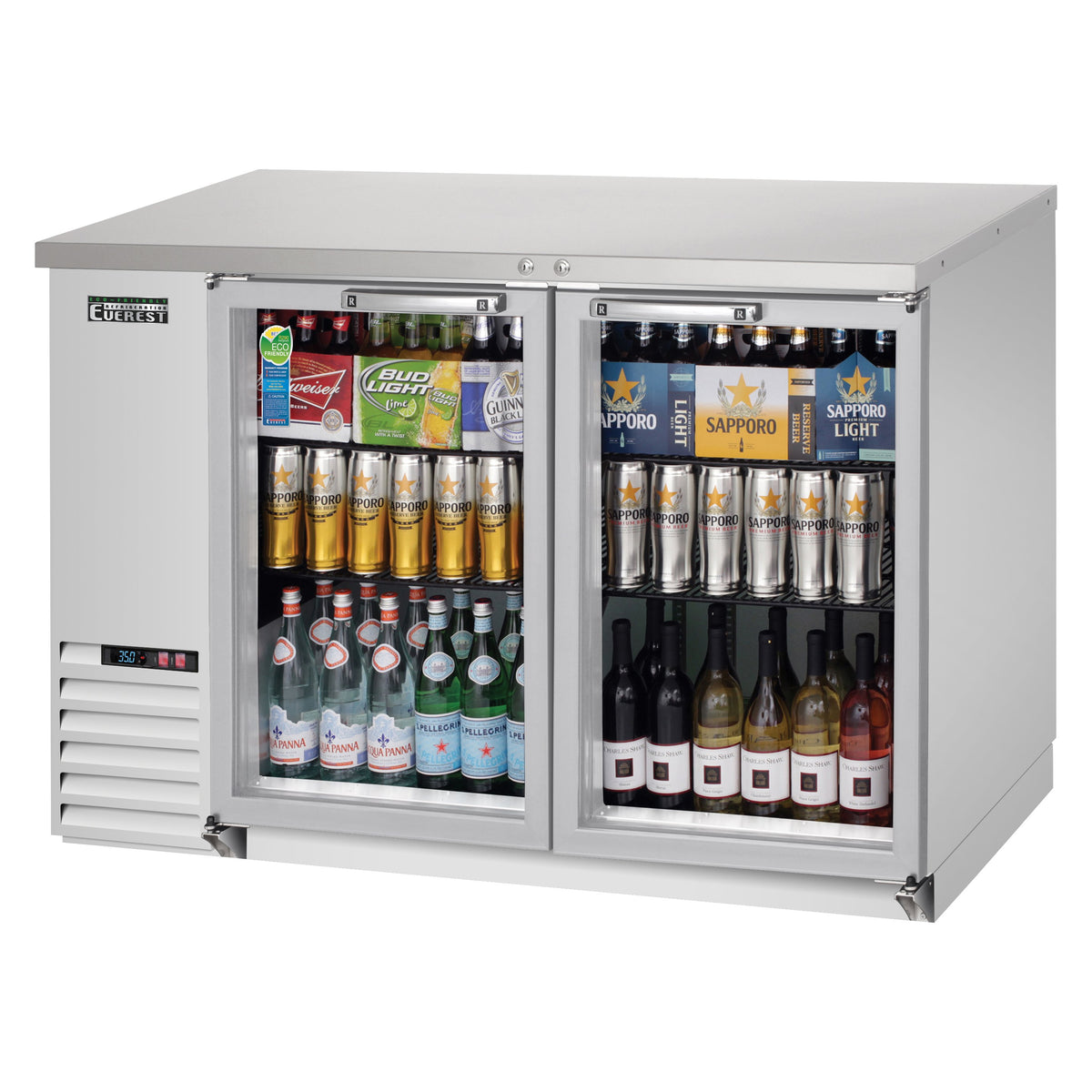 Everest EBB48G-SS 49" Two Section Back Bar Cooler with Glass Door, 14.0 cu. ft.