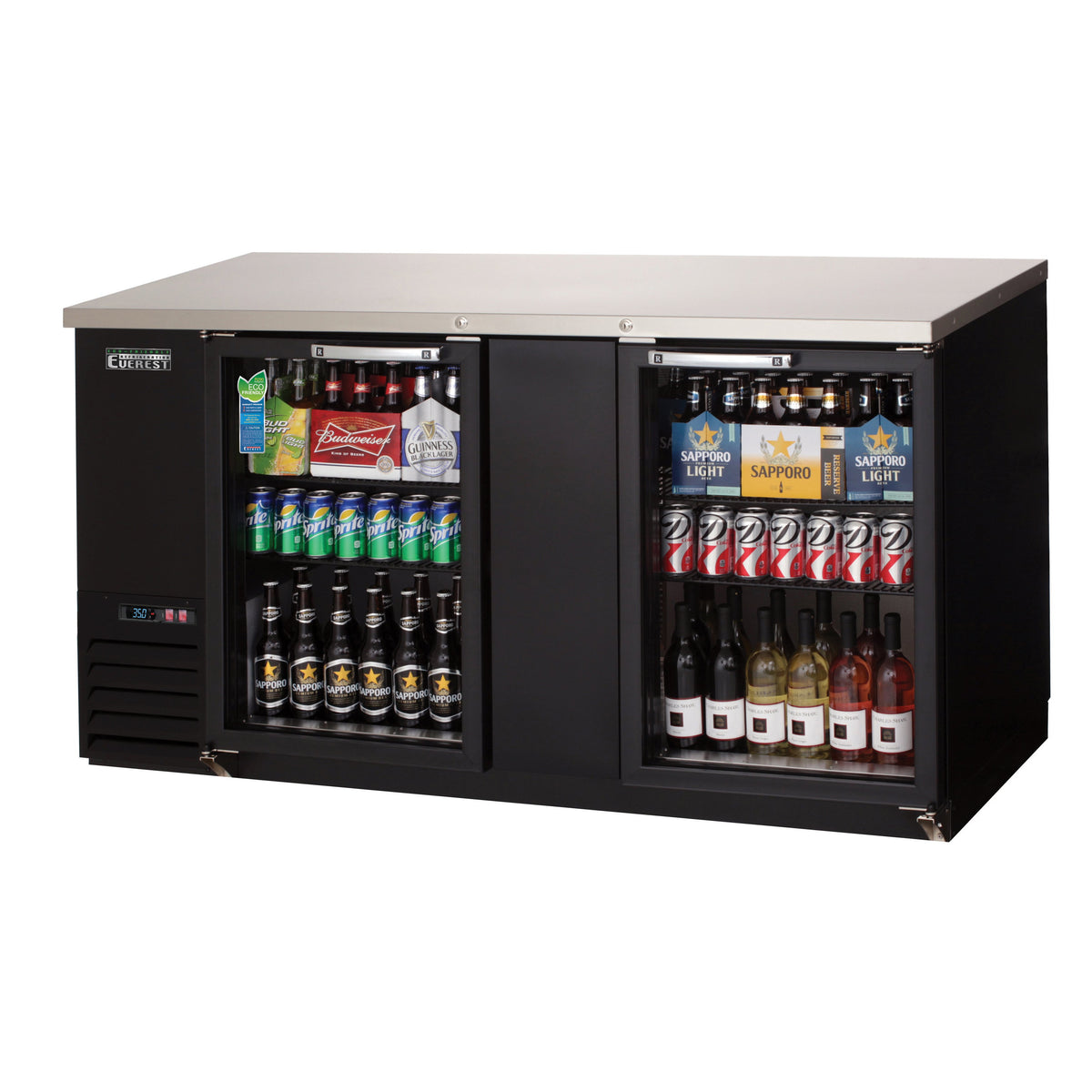 Everest EBB69G-24 68" Two Section Back Bar Cooler with Glass Door, 20.0 cu. ft.