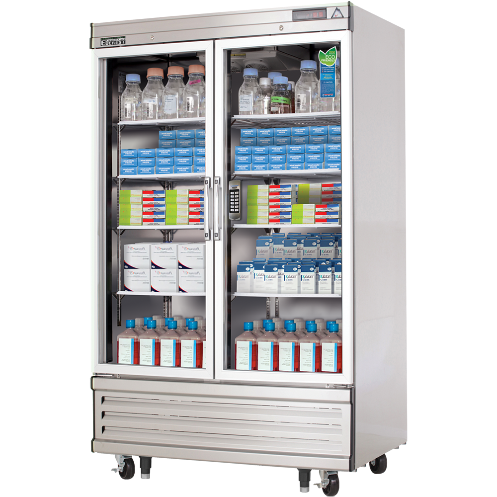 Everest Refrigeration EBGR2-LAB 54" Medical Refrigerator w/ 2 Glass Full Doors, 33.0 Cu.Ft.