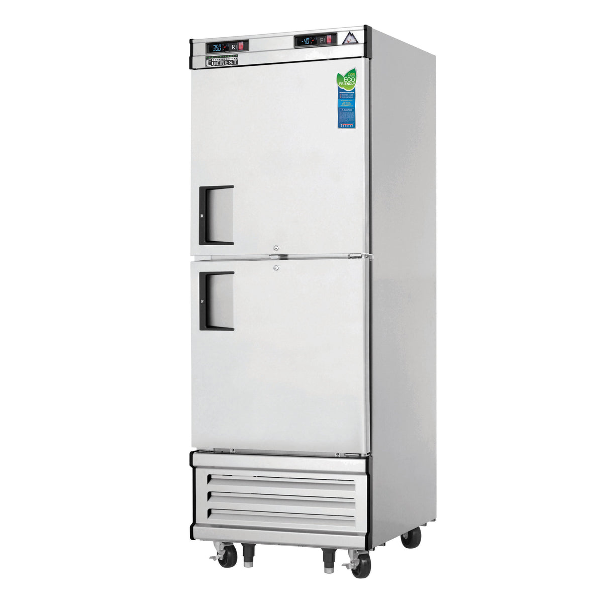 Everest EBWRFH2 29" 1-Section Reach-In Refrigerator Freezer Combo w/ 2 Half Solid Doors, Bottom Mount