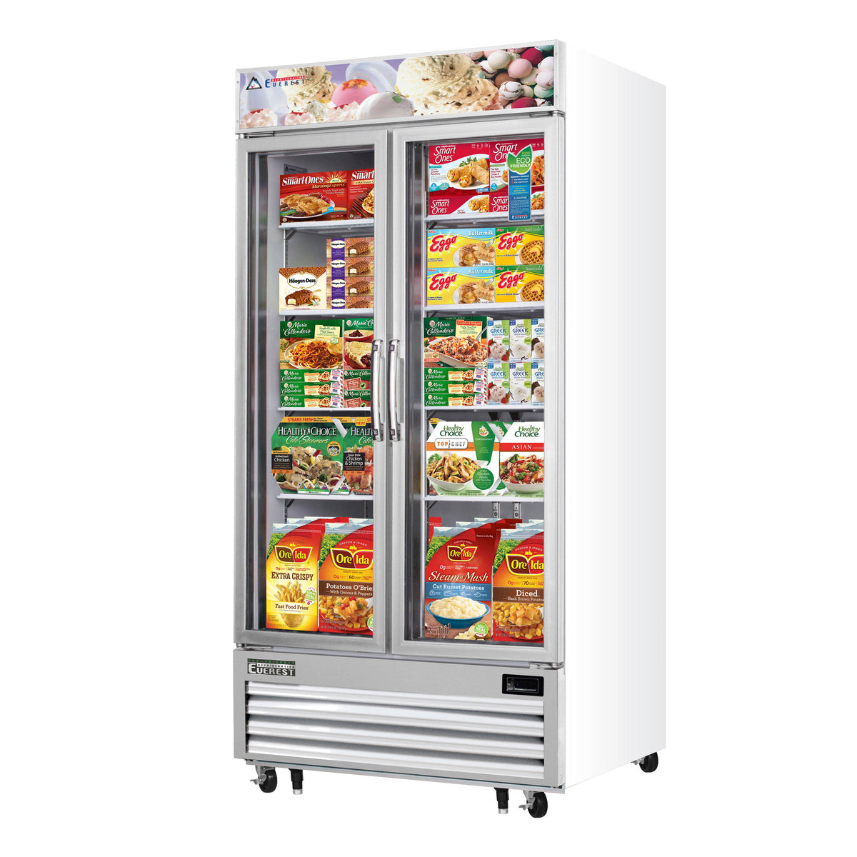 Everest EMGF36 41" 2 Glass Door Freezer Merchandiser in White, 36 cu. ft.