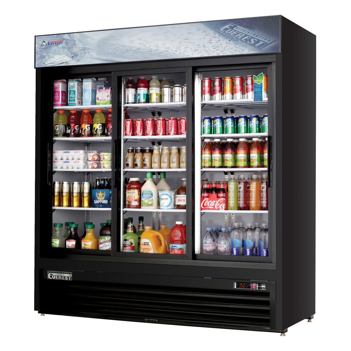 Everest EMGR69B 72" Three Doors Merchandiser Refrigerator, Black Exterior, 69 cu. ft.