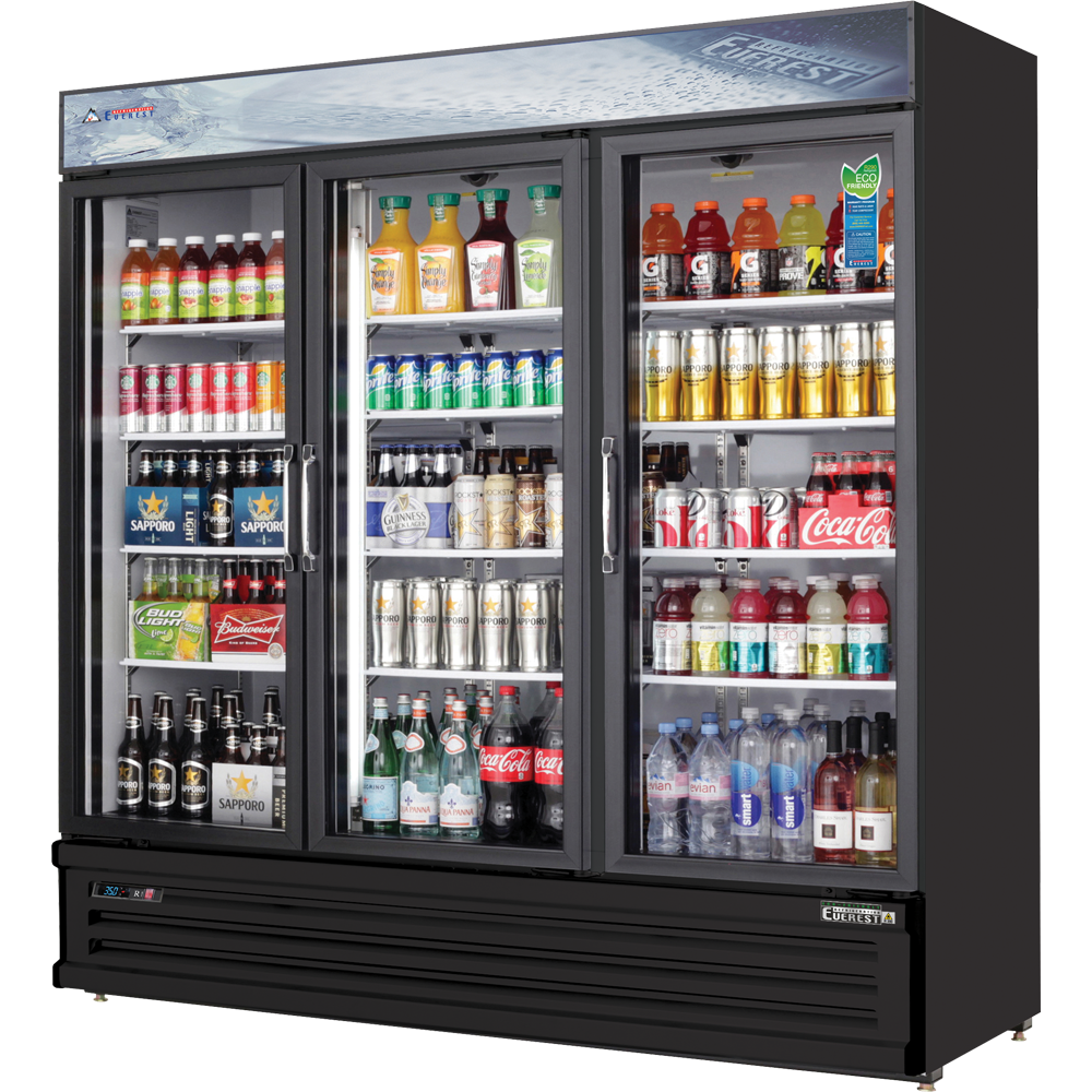 Everest EMSGR69B 72" Three Doors Merchandiser Refrigeratorin Black, 71 cu. ft.