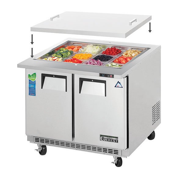 Everest EOTPS2 35" Two Section Mega Top Sandwich/Salad Prep Table w/ 2 Doors, 12 Pans