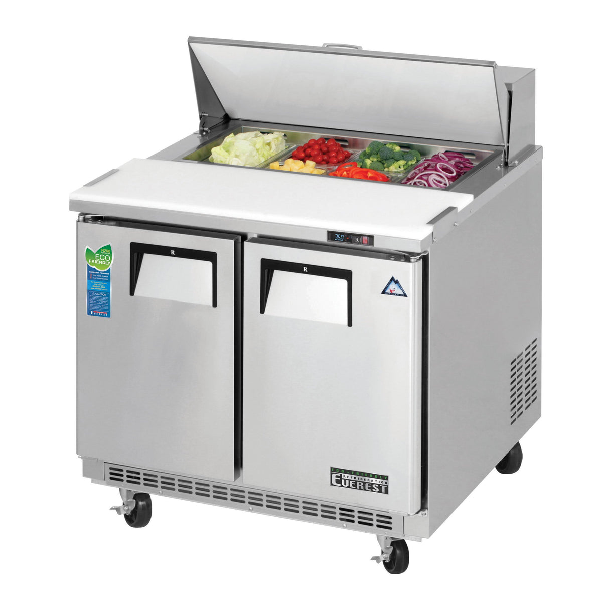 Everest EPBNSR2 35" Two Section Sandwich/Salad Prep Table w/ 2 Doors, 8 Pans