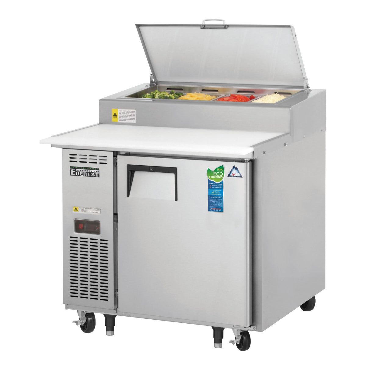 Everest EPPR1 35" 1-Section Refrigerated Pizza Prep Table w/ 1 Door, (4) 1/3 Size Pans