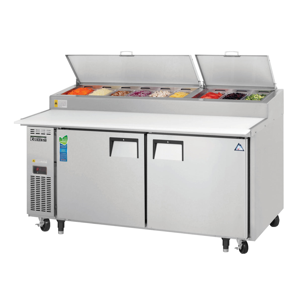 Everest EPPR2 71" 2-Section Refrigerated Pizza Prep Table w/ 2 Doors, (9) 1/3 Size Pans