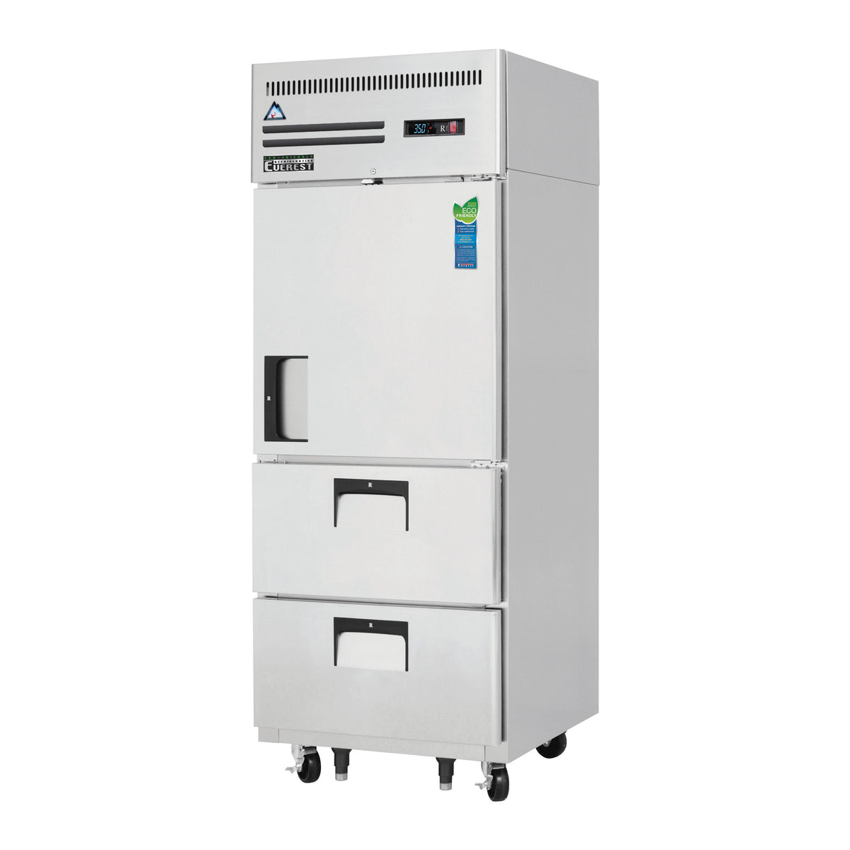 Everest ESR1D2 29" 1-Section Reach-In Refrigerator w/ 1 Solid Half Door and 2 Drawers, Top Mount, Stainless Steel, 23 cu. ft.
