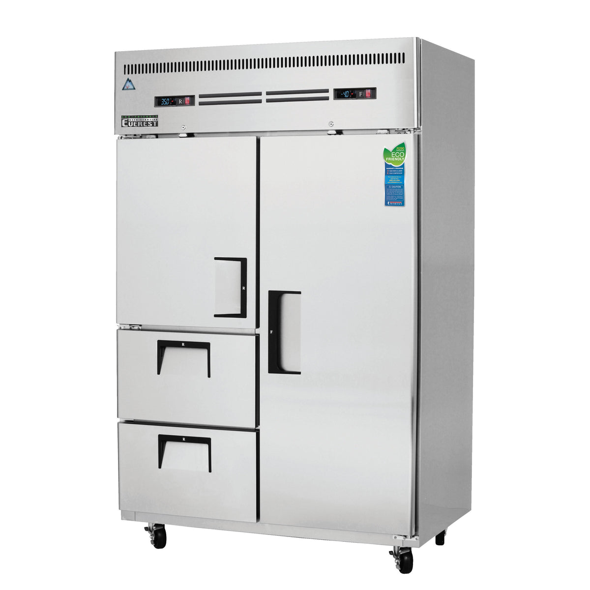Everest ESRF2D2 49" 2-Section Reach-In Refrigerator Freezer Combo, 1 Full /1 Half Solid Doors & 2 Drawers, 22.0 (R) & 22.0 (F) cu. ft.