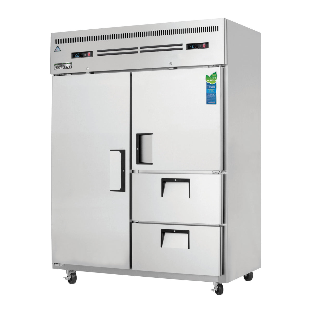 Everest ESWQ2D2 59" 2-Section Reach-In Refrigerator Freezer Combo, 1 Full /1 Half Solid Doors & 2 Drawers, 39.0 (R) & 13.0 (F) cu. ft.