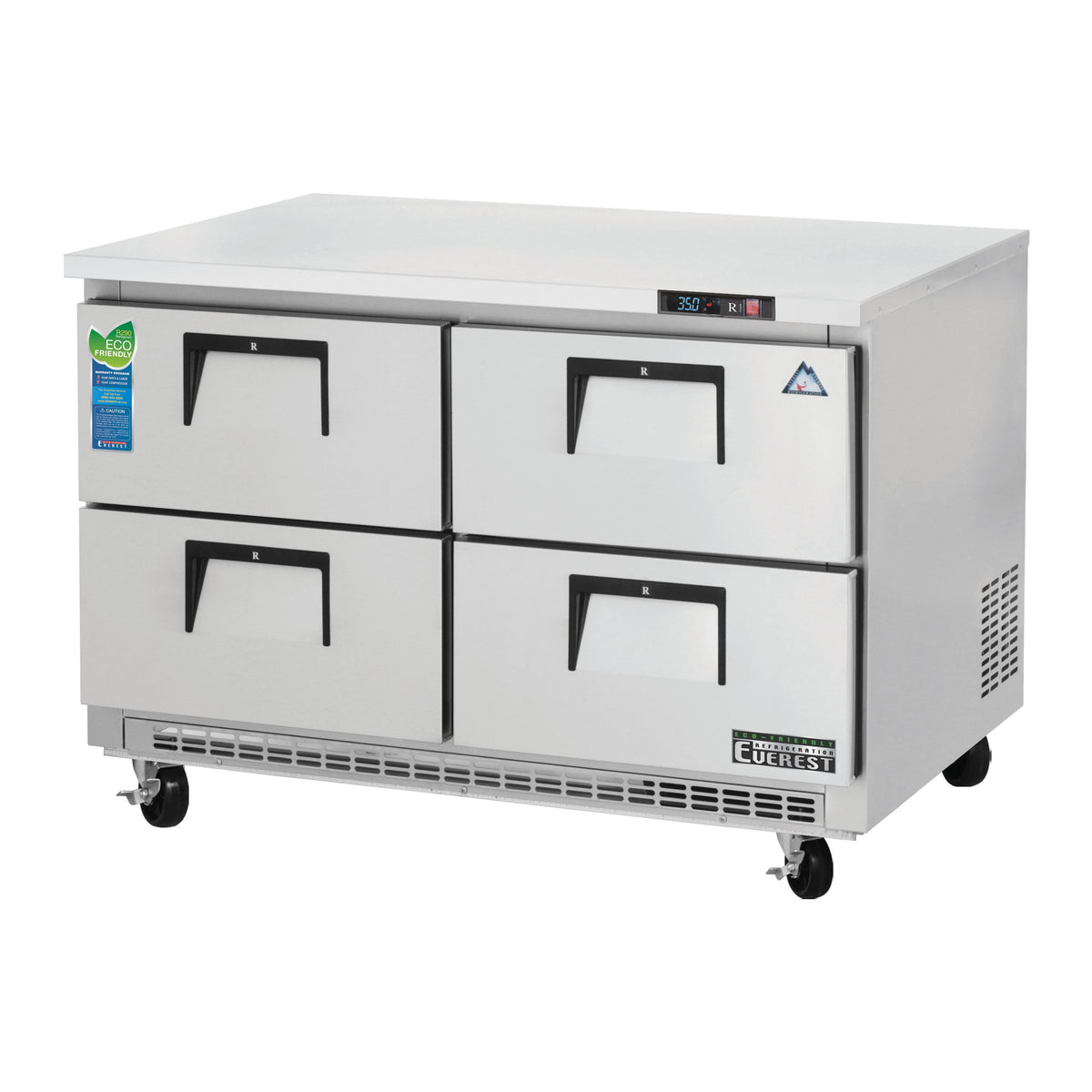 Everest ETBR2-D4 47" 2-Section Undercounter Refrigerator, Steel 14 cu. ft., 4 Drawers, Front Breathing