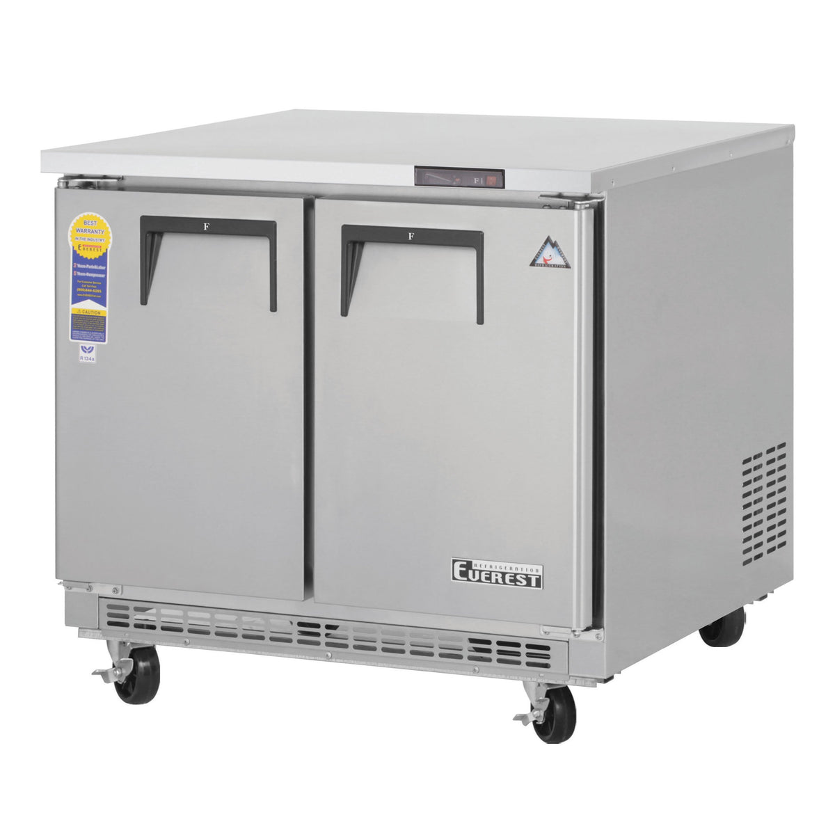 Everest ETBSF2 36" 2-Door Undercounter Freezer, Stainless Steel, Front Breathing, 10 cu. ft.