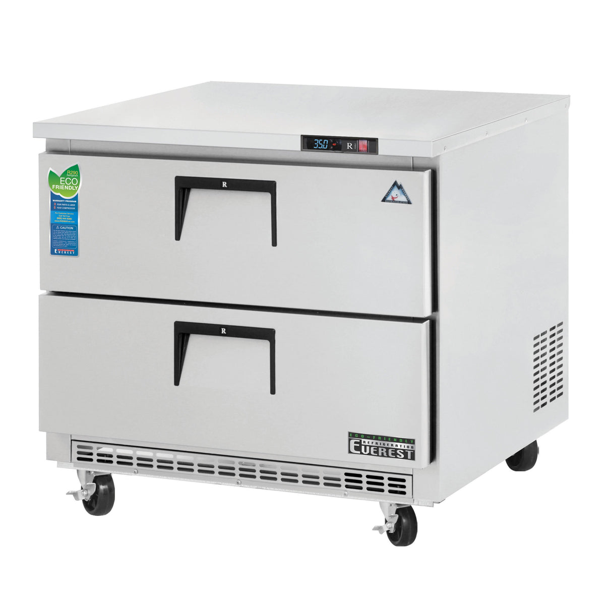Everest ETBSR2-D2 36" 2-Drawer Undercounter Refrigerator, Stainless Steel, Front Breathing, 10 cu ft