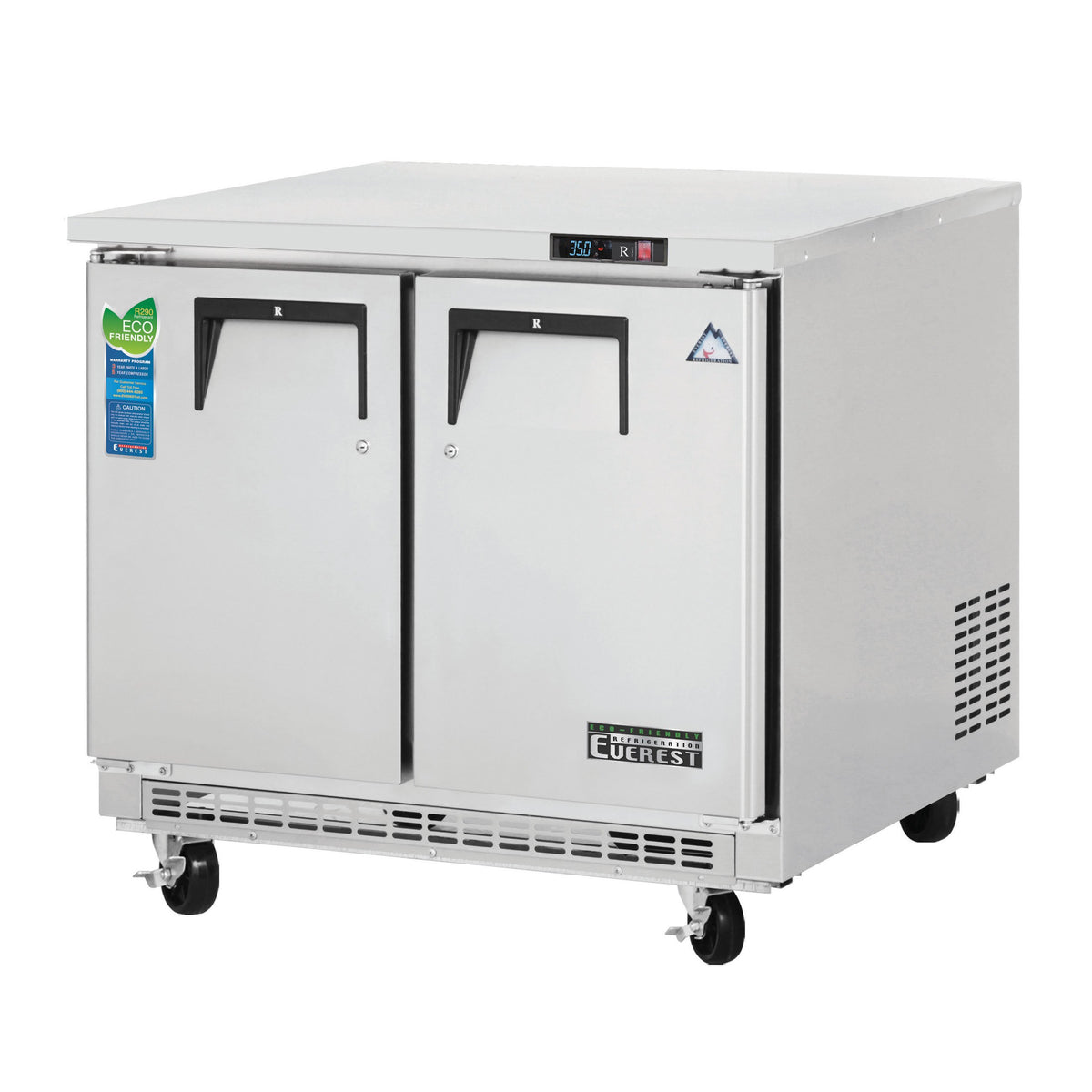 Everest ETBSR2 36" 2-Door Undercounter Refrigerator, Stainless Steel, Front Breathing, 10 cu. ft.