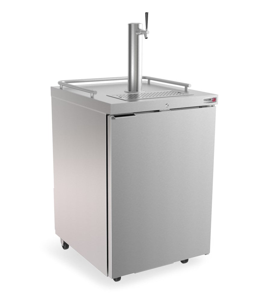 Fagor FDD-24S-N 24" Draft Beer Cooler, 1-Keg Stainless Steel, 1-Tap Tower, Lockable Door, Castors