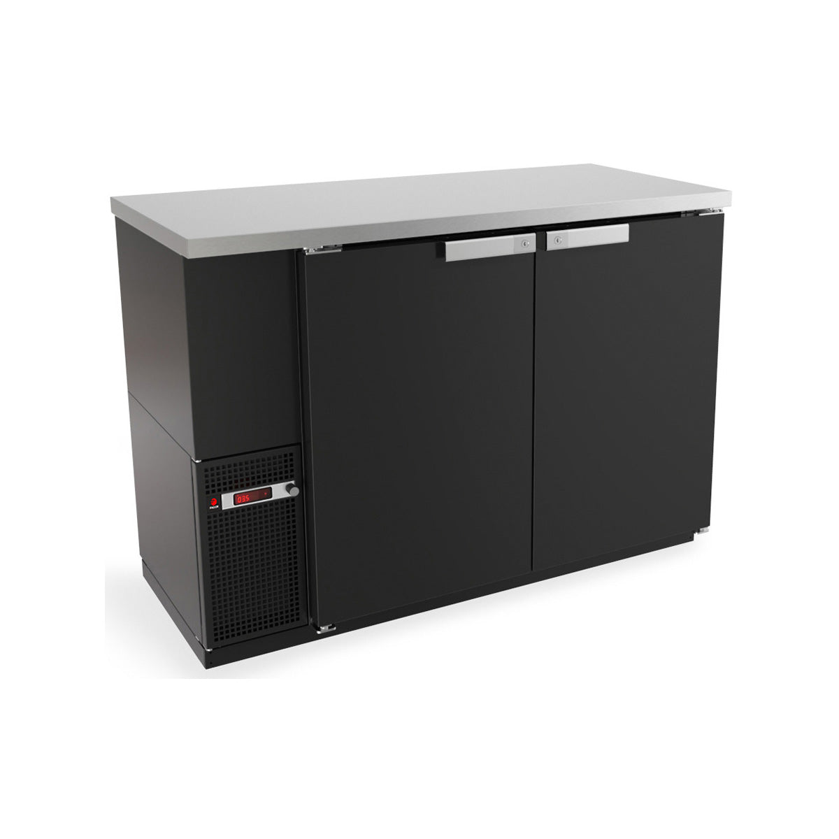 Fagor FBB-24-48 slim line 2-door black back bar cooler with solid doors, front angle view