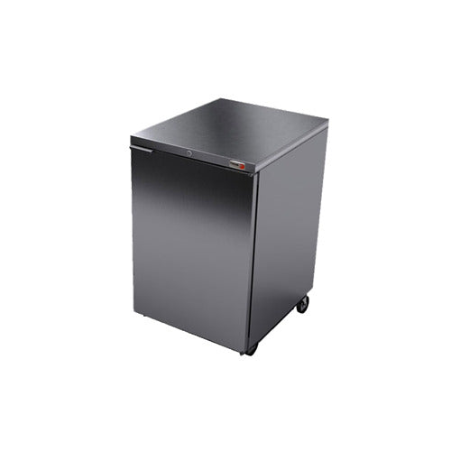 Fagor FBB-24S-N 1-door stainless steel solid door back bar cooler on casters, front angle view