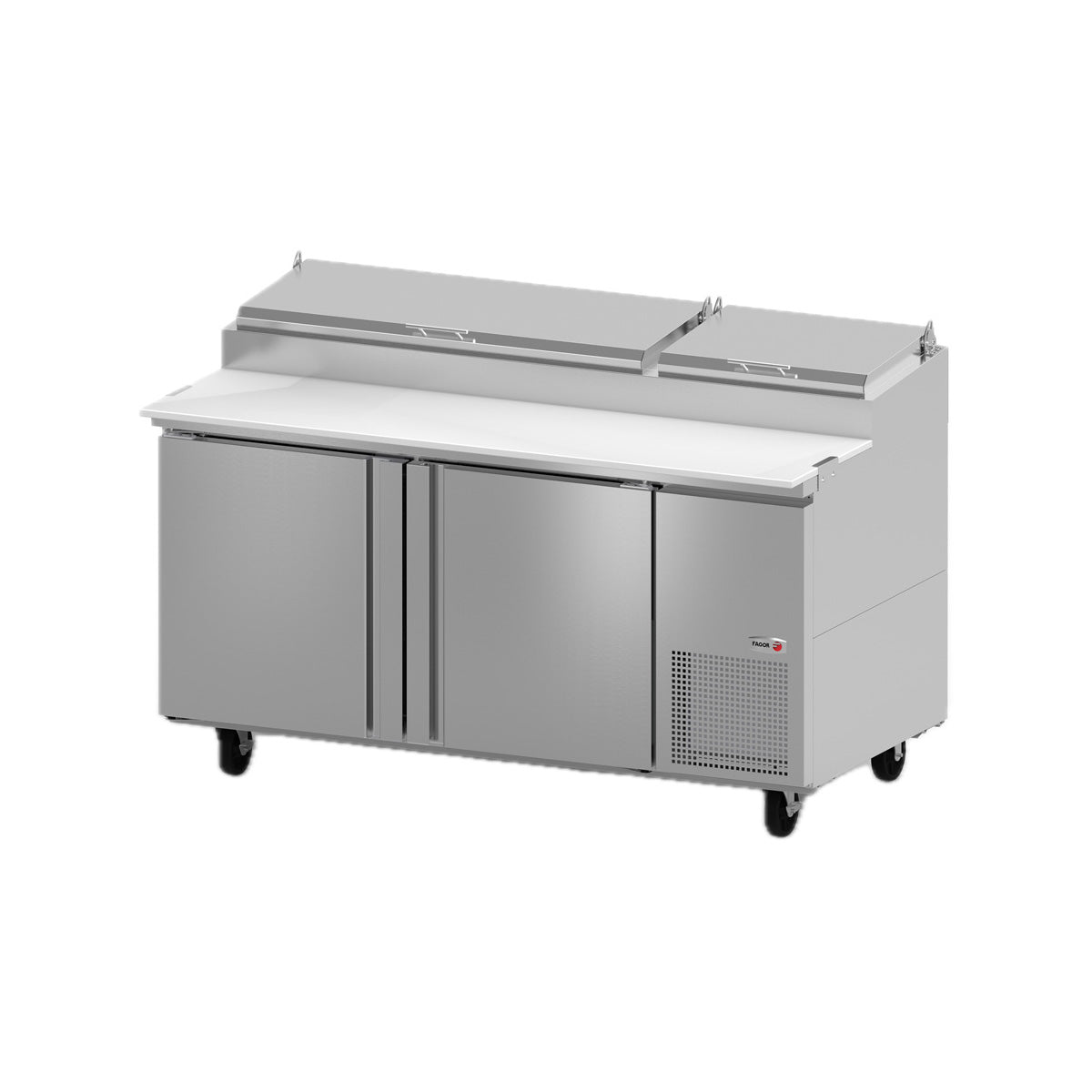 Fagor FPT-67 67" 2-Section Refrigerated Pizza Prep Table w/ 2 Doors, (9) 1/3 Size Pans