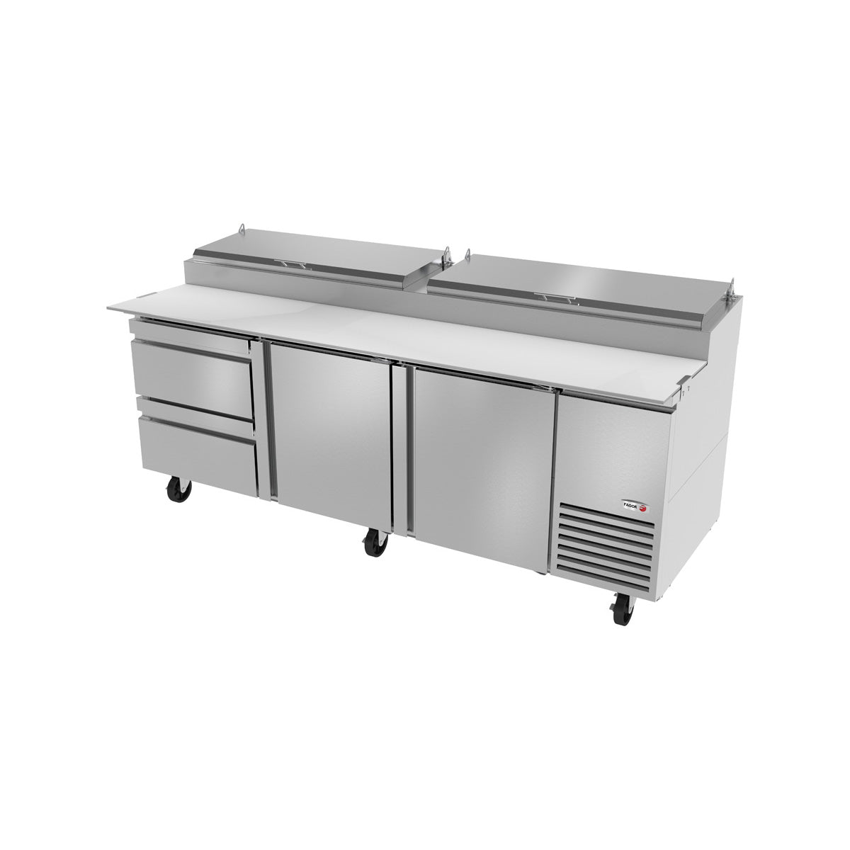 Fagor FPT-93-D2 93" 3-Section Refrigerated Pizza Prep Table w/ 2 Doors & 2 Drawers