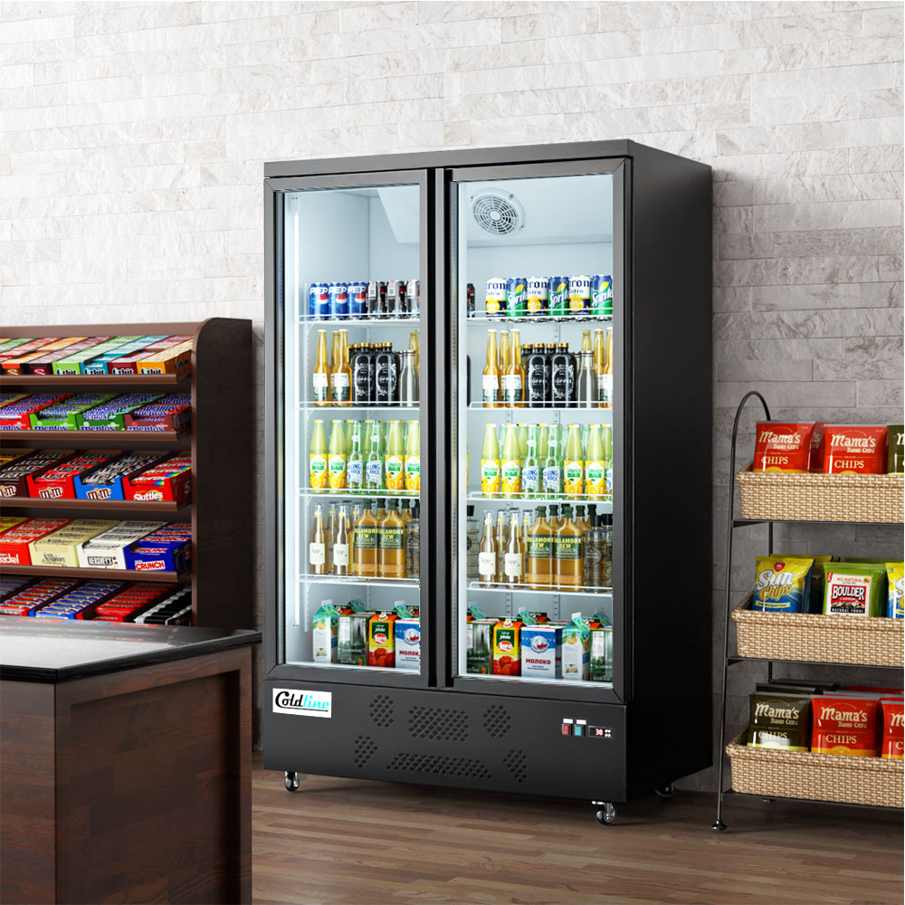 Coldline G2-B 49" Two Glass Door Merchandiser Refrigerator with LED Lighting, Black