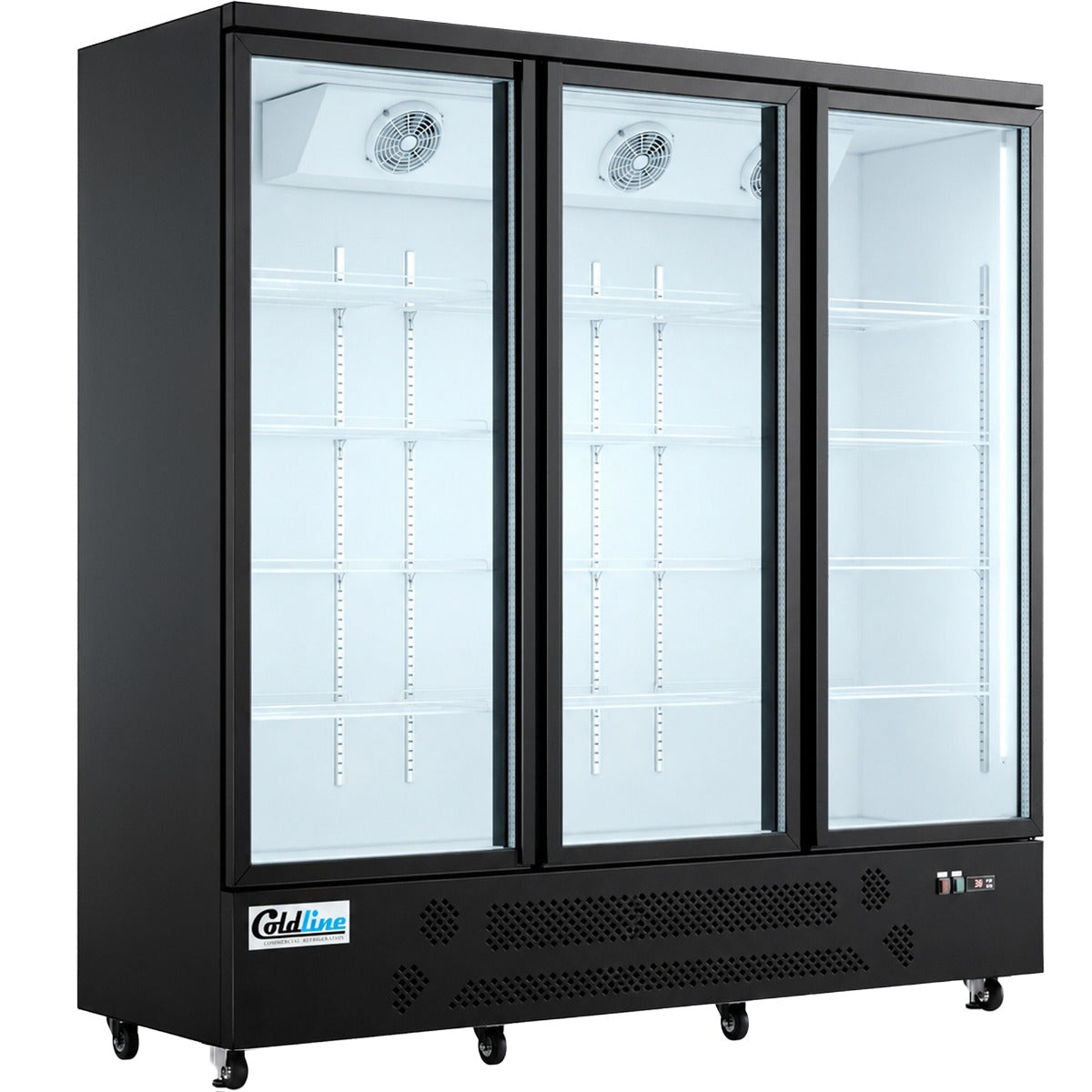 Coldline G3-B 74" Three Glass Door Merchandiser Refrigerator with LED Lighting, Black