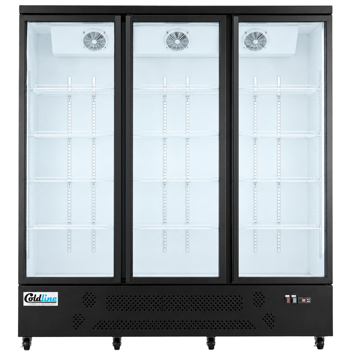 Coldline G3-B 74" Three Glass Door Merchandiser Refrigerator with LED Lighting, Black