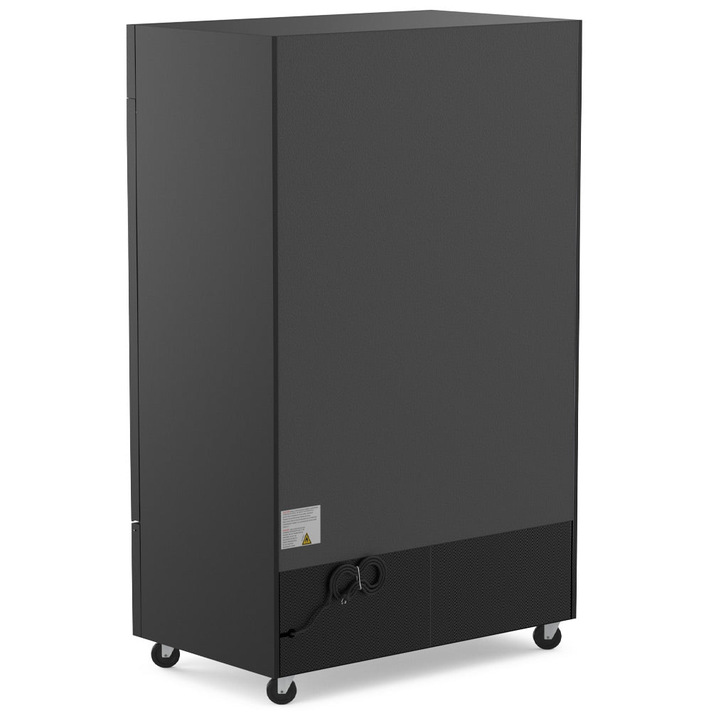 Coldline G53S-B black glass door merchandiser refrigerator, rear angled view