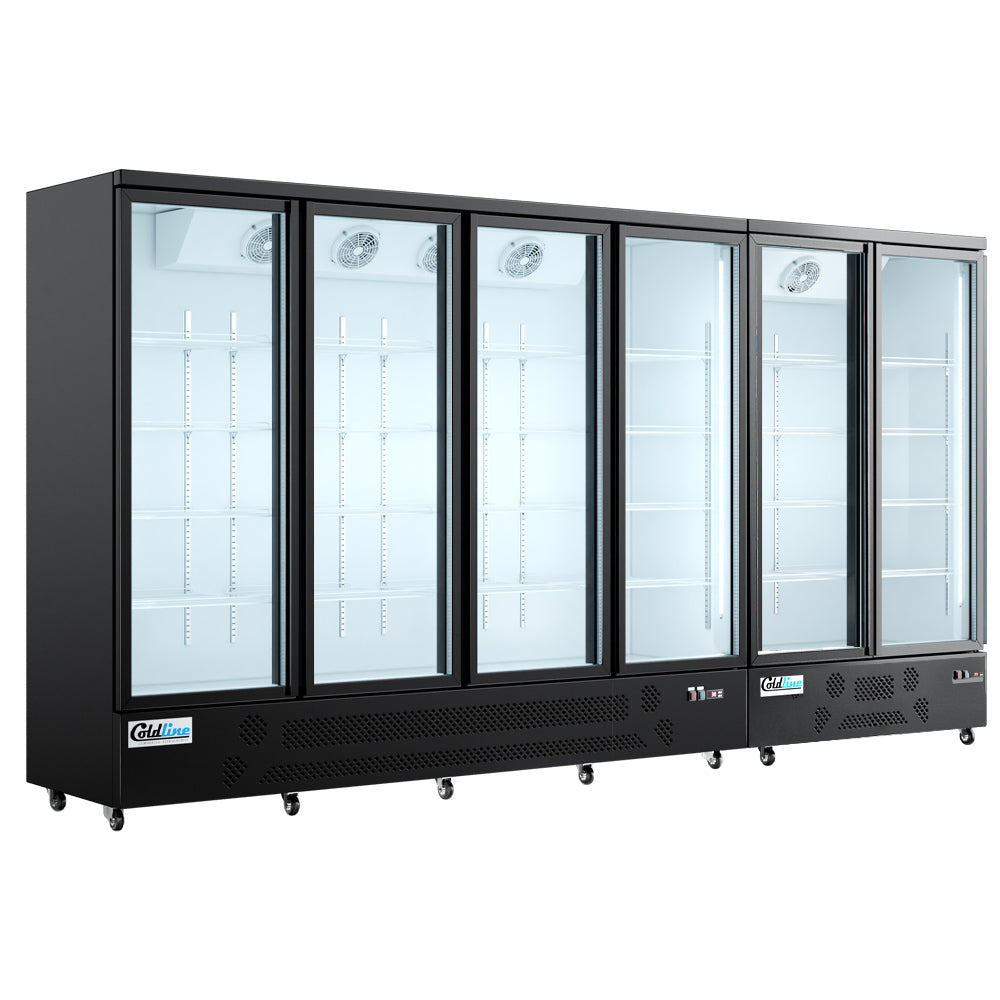 Coldline G6-B 148" Six Glass Door Merchandiser Refrigerator with LED Lighting, Black