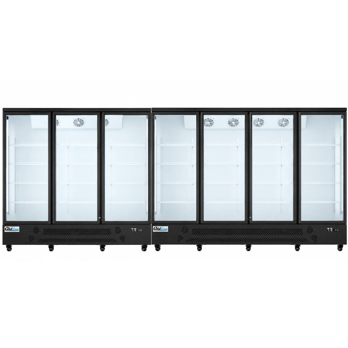 Coldline G7-B 172" Seven Glass Door Merchandiser Refrigerator with LED Lighting, Black