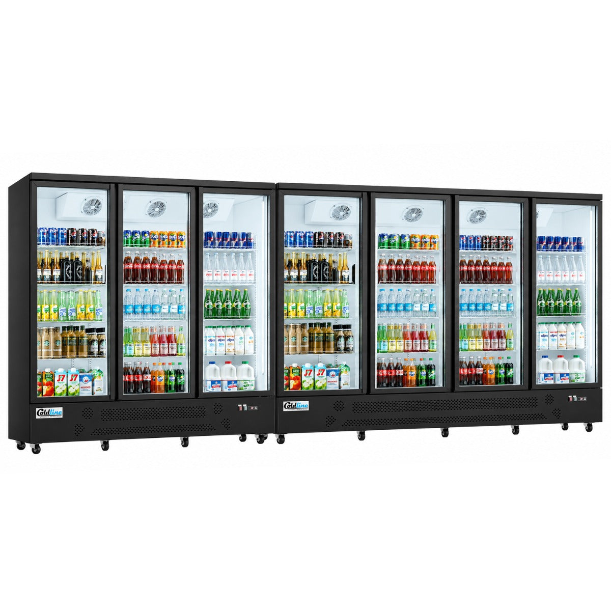 Coldline G7-B 172" Seven Glass Door Merchandiser Refrigerator with LED Lighting, Black