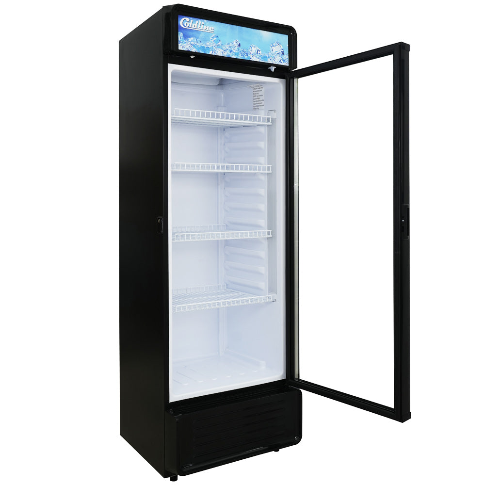Coldline G8E-B 22" Single Glass Door Merchandiser Refrigerator with LED Lighting, Black, 9 Cu. Ft.