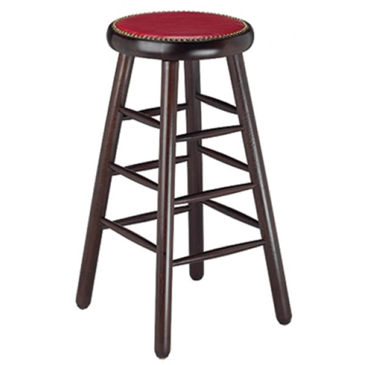 G & A 115PSNH Demi Barstool, 30" H, Backless, Round Upholstered Padded Seat with Nail Trim, European Beechwood Frame, Footrest