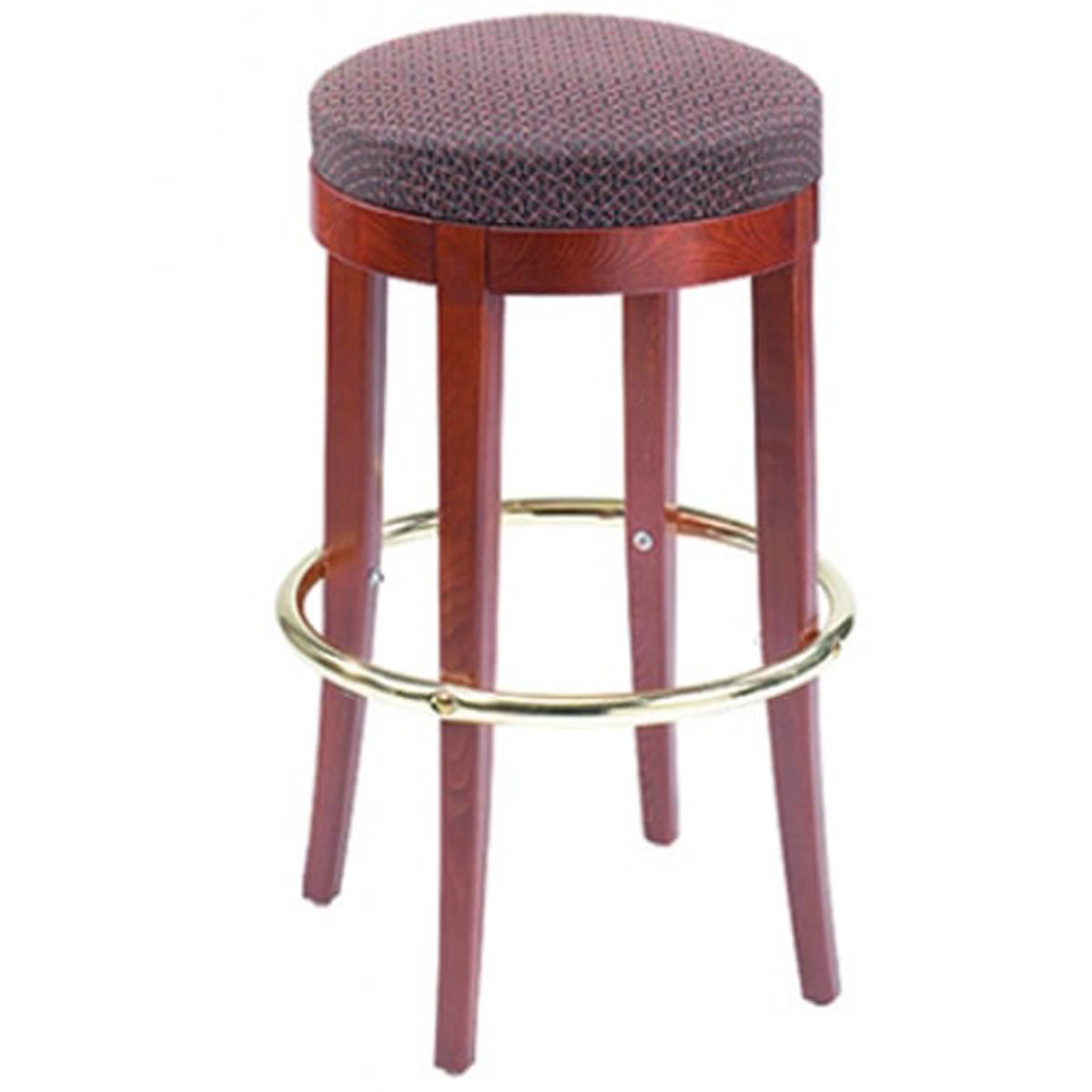 G & A 117 Demi Backless Barstool, 30" H, Round Upholstered Padded Seat, European Beechwood Frame, Brass Footring