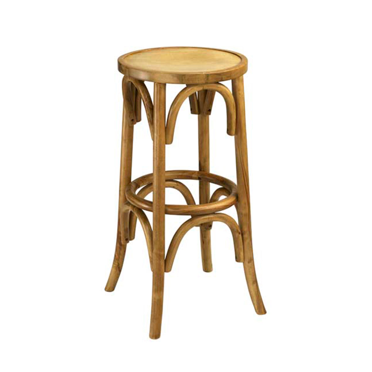 G & A 188VS Cross Back Barstool, Backless, 30"H, Veneer Seat, Oak Bentwood Frame, Footrest, Non-Marring Glides