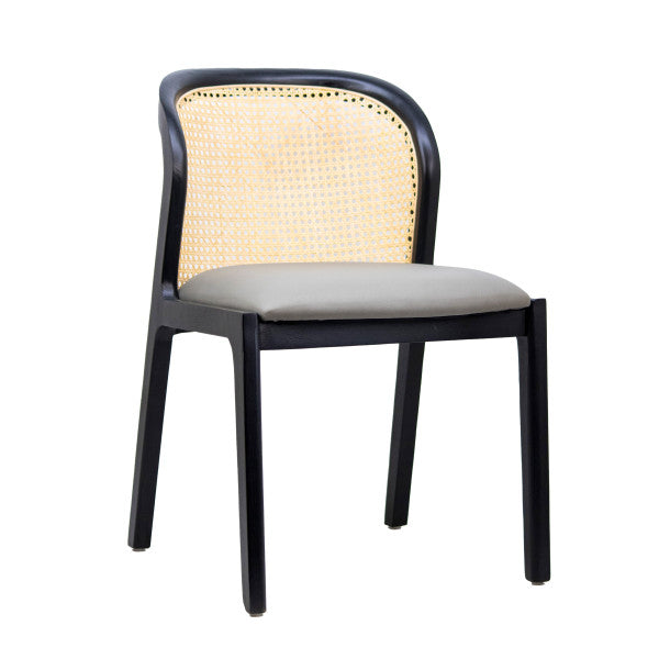 G & A 4617 Byron Side Chair, Natural Cane Wood Back, Upholstered Seat, Black Finish, European Beechwood Frame