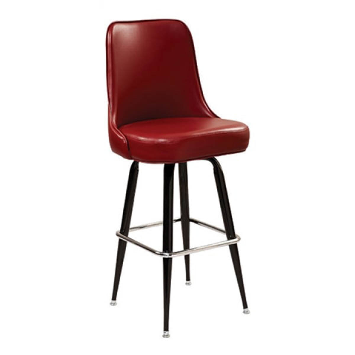 G & A 4X Swivel Bar Stool, Vinyl Bucket Seat, 18 Gauge Steel Frame, Black Finish, Chrome Footrest, Glides