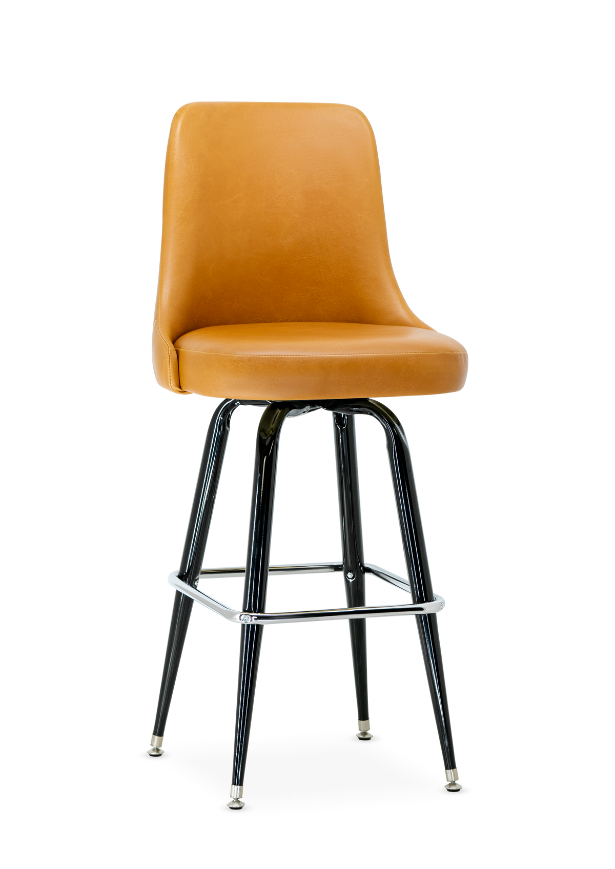 G & A 4X-CU Swivel Barstool - Vinyl Bucket Seat, Black, Chrome Footrest, 18-Gauge Tubular Steel Frame