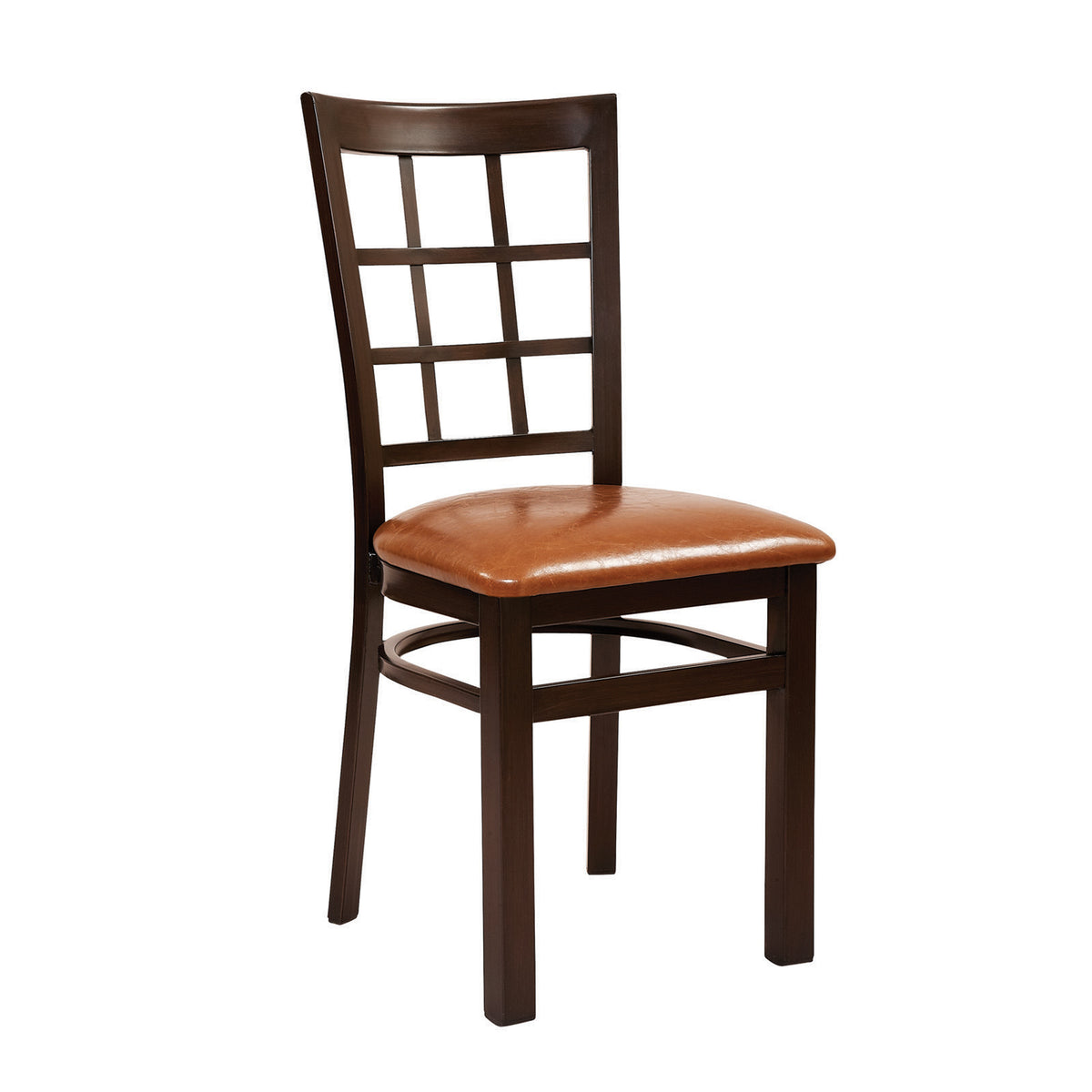 G & A 550-W SS Indoor Windsor Side Chair with with Grid Back and Wood Seat, Steel Frame with Walnut Finish