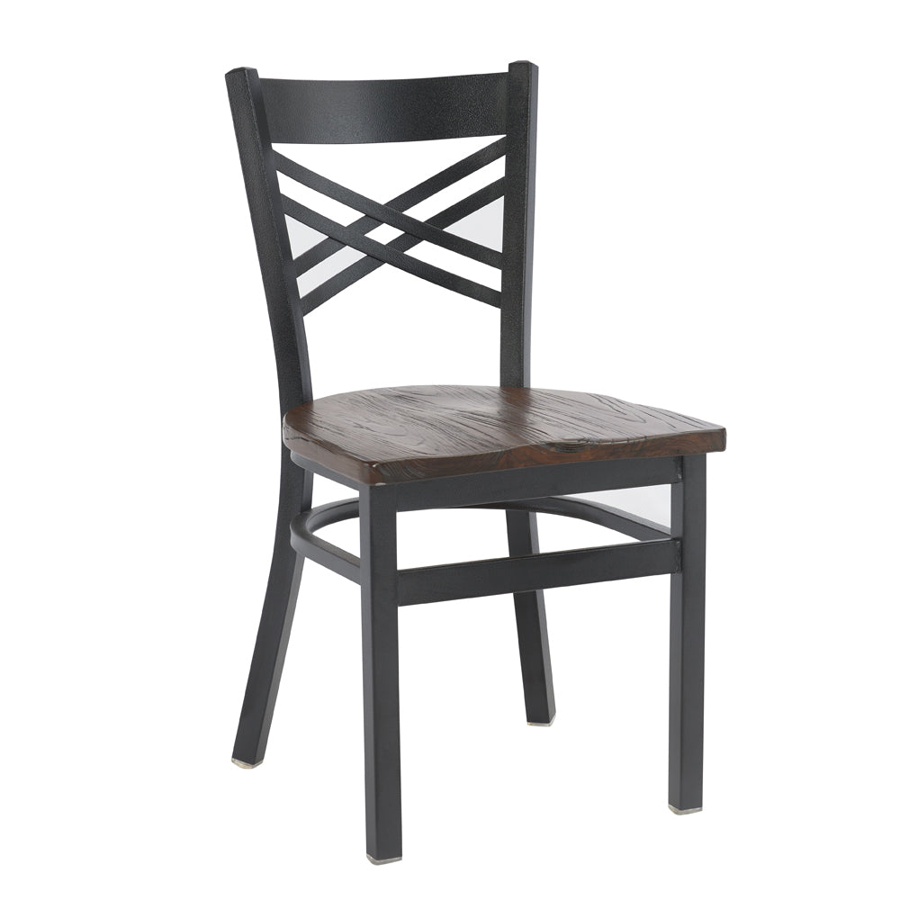 G & A 599-B VS Indoor Side Chair with Cross Back and Veneer Seat, Steel Frame with Black Finish