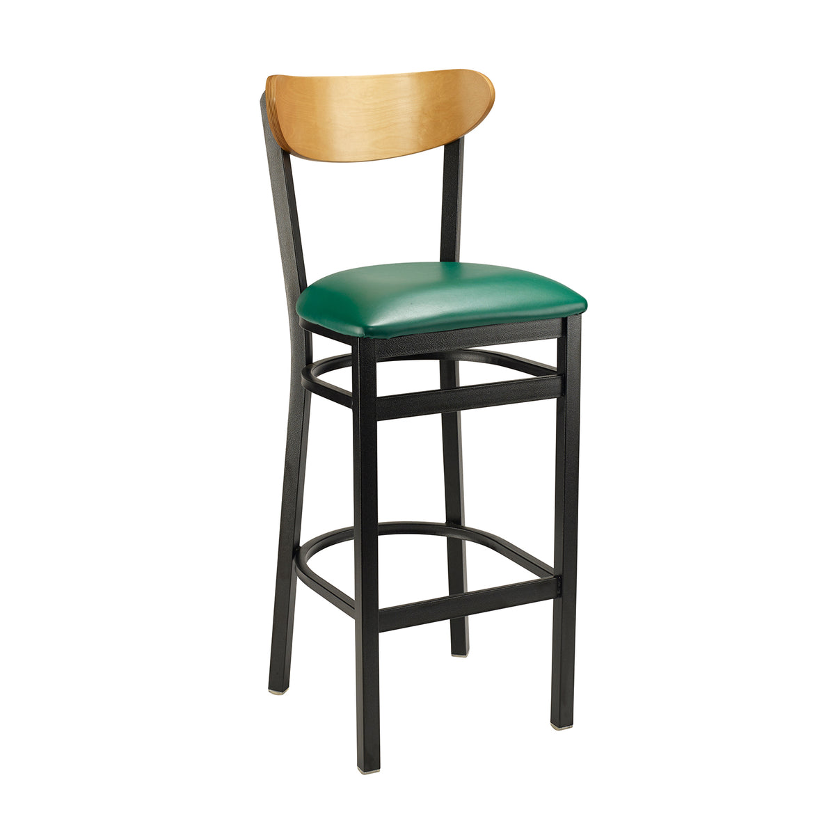 G & A 611PS Santos Barstool, Veneer Back, Upholstered Padded Seat, 18 Gauge Steel Frame, Black Matte Finish, Footrest, Armless, Standard Height