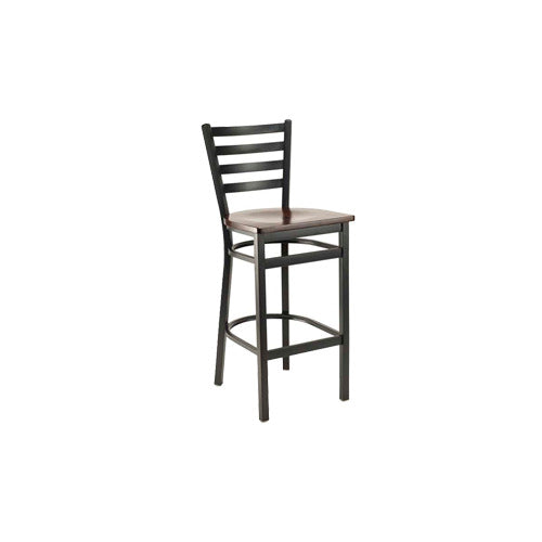 G & A 613-B PS Dante Barstool, Ladder Back, Upholstered Padded Seat, 18 Gauge Steel Frame, Black Matte Finish, Footrest, Armless, Standard Bar Stool