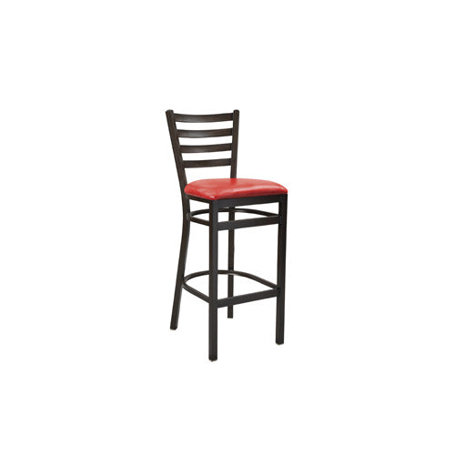 G & A 613-W PS Dante Barstool, Ladder Back, Upholstered Padded Seat, Walnut Finish, 18 Gauge 1-1/4" Steel Frame, Footrest, Non-Marring Floor Glides