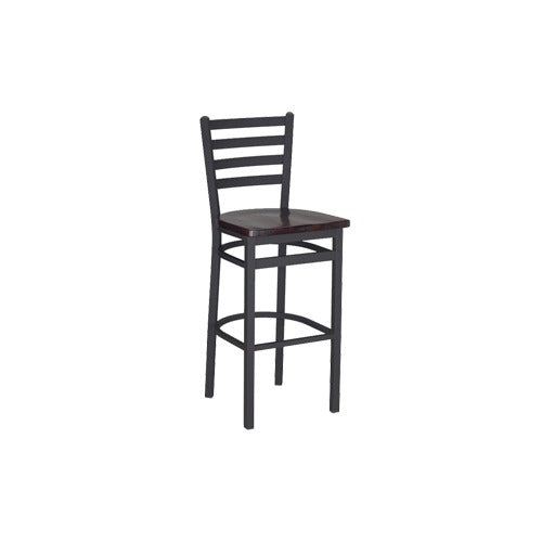G & A 613-W VS Dante Barstool, Ladder Back, Veneer Seat, Walnut Finish, 18 Gauge Steel Frame, Armless, Metal Base