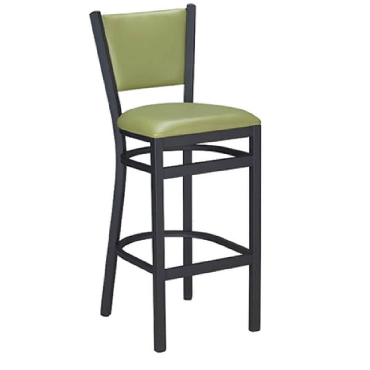 G & A 613FP1-B Dante Barstool, Upholstered Padded Seat, Ladder Back, Black Powder Coated 18 Gauge Steel Frame, Footrest, Armless