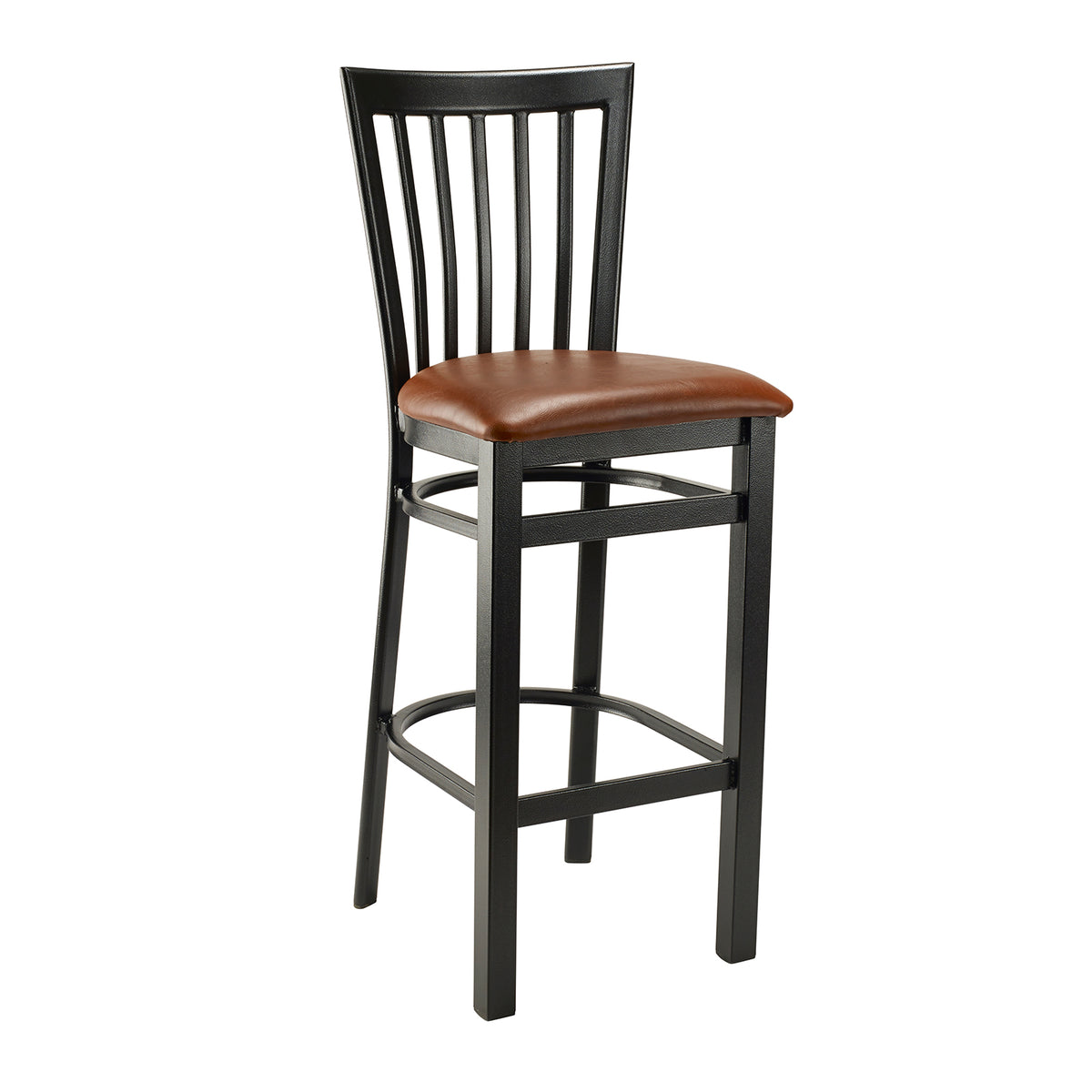 G & A 635-B PS Wyndham Barstool, Slat Back, Upholstered Padded Seat, 18 Gauge Steel Frame, Black Finish, Footrest