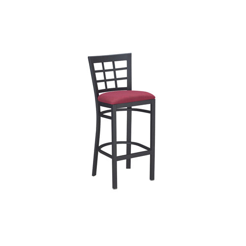 G & A 650-B VS Windsor Barstool with Grid Back, Veneer Seat, 18 Gauge Steel Frame, Black Finish, Footrest, Armless, Standard Height