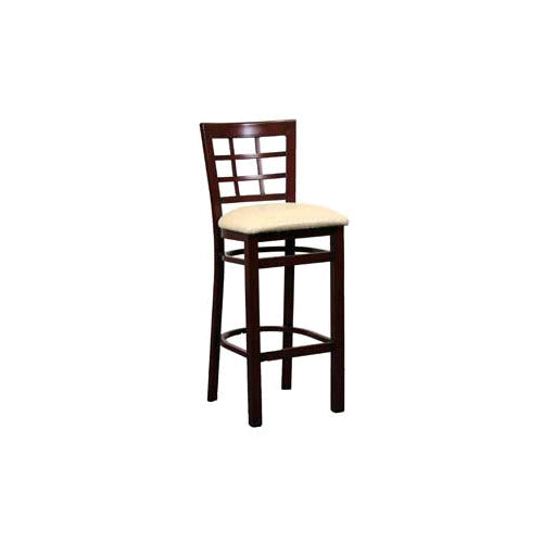 G & A 650-M VS Windsor Barstool, Grid Back, Veneer Seat, Mahogany Finish, 18 Gauge Steel Frame, Armless, Non-Marring Glides