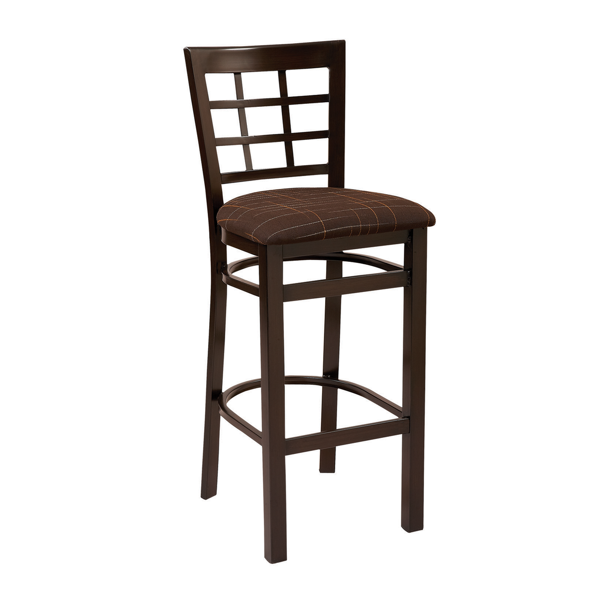 G & A 650-W PS Windsor Barstool, Grid Back, Upholstered Padded Seat, Walnut Finish, 18 Gauge Steel Frame