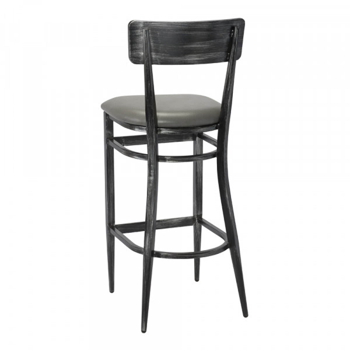 G & A 670 Brushed Distressed Gray Bar Stool, Upholstered Padded Seat, Steel Frame, Footrest, Non-Marring Glides