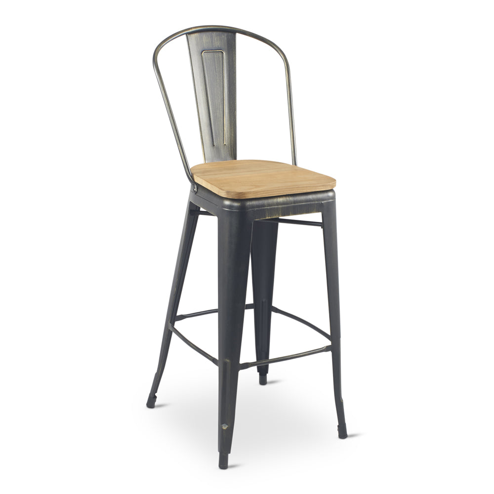 G & A 680-WS Astor Barstool with Metal Back, Wood Seat, 12 Gauge Steel Frame, Armless, Plain Back